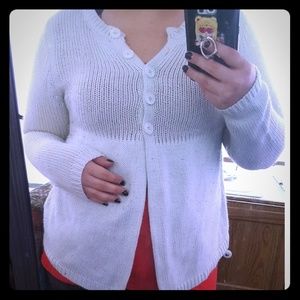White button down sweater